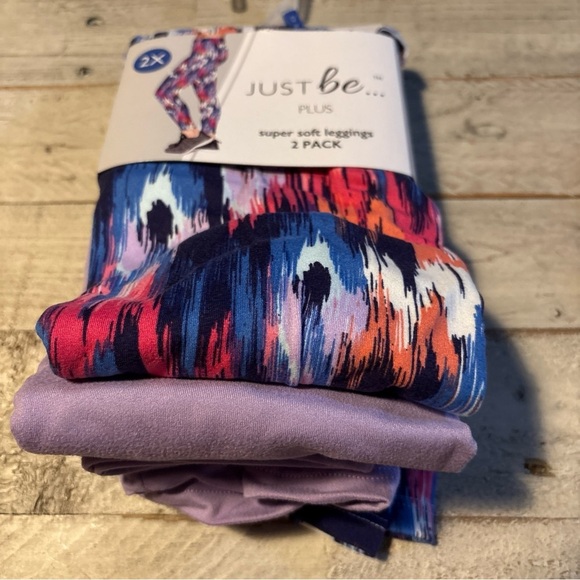 Just Be Plus Super Soft Leggings 2X & 3X Two Pack - Paint Brush & Purple Rose - Picture 7 of 16